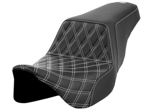 FLH/FLT '08-'23 Step-Up Seat - Front Lattice Stitch - White Stitch -