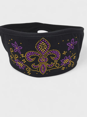 Fancy Fleur De Lis Purple/Gold Lady Biker Pony Tail Bling Headwrap