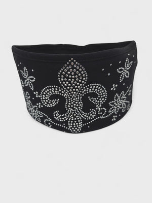 Fancy Fleur De Lis Silver Lady Biker Pony Tail Bling Headwrap