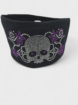 Flower Skull Purple Lady Biker Pony Tail Bling Headwrap