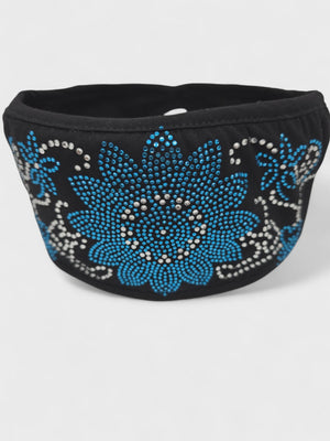 Flower Brt Blue Lady Biker Pony Tail Headwrap w/ Bling