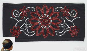 Flower Red Blk Lady Biker Pony Tail Bling Headwrap