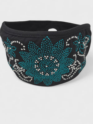 Flower Teal Lady Biker Pony Tail Bling Headwrap
