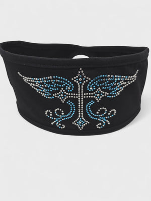Small Cross w/ Wings Brt Blue Lady Biker Pony Tail Headwrap w/ Bling