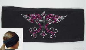 Small Cross Hot Pink Lady Biker Pony Tail Bling Headwrap