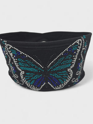 Butterfly Elt Blue/Teal Lady Biker Pony Tail Headwrap w/ Bling
