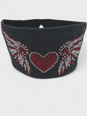 Heart Wings Red/Silver Lady Biker Pony Tail Headwrap w/ Bling