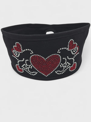 Hearts Vine Red Lady Biker Pony Tail Headwrap w/ Bling