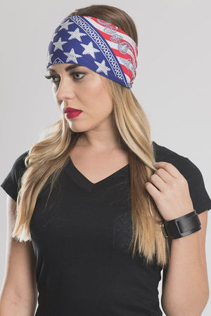 EZ BANDZ Headband, Americana Flag Wavy - w/Gems