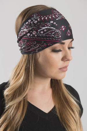 EZ BANDZ Headband, Paisley Hot Pink Bandanna w/ Gems