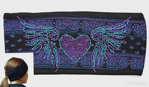 Heart Wings Purple Blue Paisley Lady Biker Pony Tail Bling Headwrap