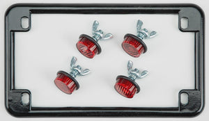 License Plate Frame w/4 Red Reflectors Black
