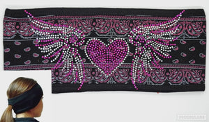 Heart Wings Hot Pink Paisley Lady Biker Pony Tail Bling Headwrap