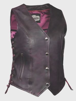 Ladies 'Lilly' Premium Purple Lambskin Vest w/Side Lace