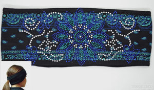 Flower Teal Electric Blue Paisley Lady Biker Pony Tail Bling Headwrap