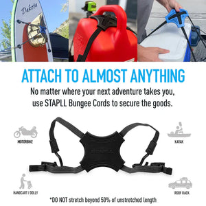 Tack Strap 4-Way Bungee Cord w/ Black Rubber Pad Grip 2pk | TACK-BNGE-2PK-BLK