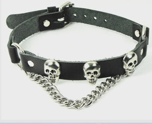 LEATHER BOOT STRAP - SKULLS(PAIR) WITH CHAIN