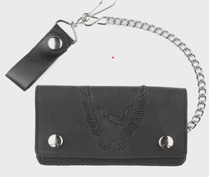 6" OIL TANNED BIKER WALLET- EAGLE STAMPED