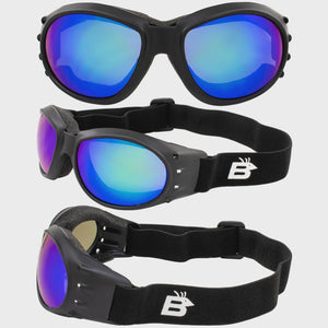 Biker Goggles with Strap Blue Reflective Lens