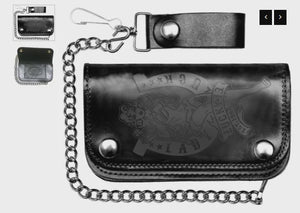 Lady Luck Black Leather Biker Wallet by Lucky Premium 13 Embossed Black Leather Finish