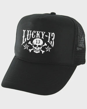 Lucky 13 Skull Star Trucker Cap - Black