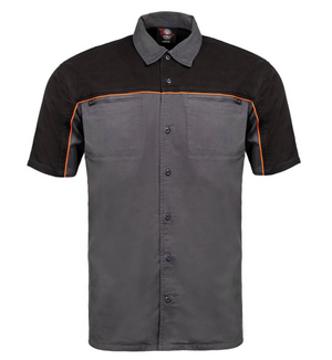 Twill Work Shirt Grey Black Orange Classic 100% Cotton w/ Microfiber Panel
