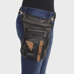 Conceal & Carry Black/Brown Leather Thigh Bag w/ Waist Belt