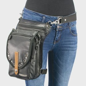 Conceal & Carry Black Leather Thigh Bag w/ Waist Belt