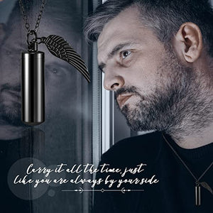 Broken Wing URN KEEPSAKE NECKLACE CYLINDER in Black