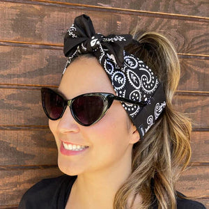 ROCKABILLY/TIE-UP BANDANA- BLACK TEXAS PAISLEY