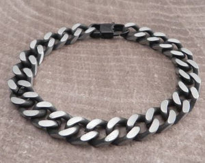 CUBAN LEASH DISTRESSED FLAT FILE STAINLESS STEEL BRACELET