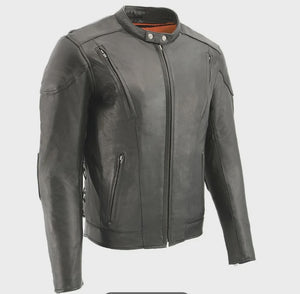 Men's 'Scooter' Black Vented Leather Jacket with Side Laces
