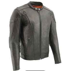 Men's 'Scooter' Black Vented Leather Jacket with Side Laces