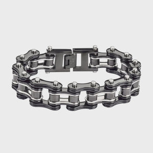 3/4" Wide Two Tone Black Silver Double Link