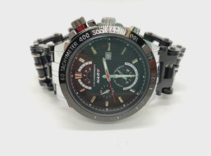 Black Watch With 1" Wide Bike Chain Bracelet