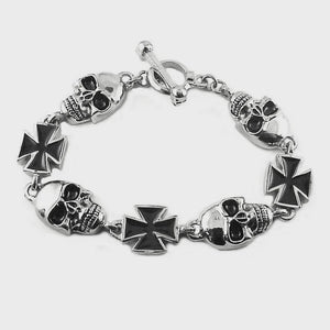 Men's Skull Maltese Cross Bracelet Stainless Steel