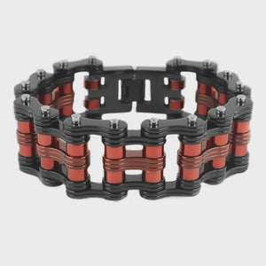 Two Tone Black Red Rollers 1" Wide Bracelet