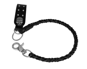 Leather Braid Biker Chain with Skull Emblem