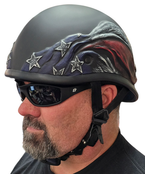 bad ass biker in helmet looks American Badass Scars and Stripes Biker Helmet With Interchangeable Li – Riders Biker Supply -online