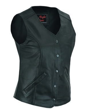 WOMENS LONGER BODY LEATHER VEST PLAIN SIDES
