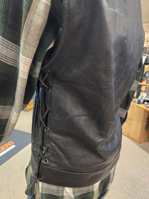 Men's Club Lace Motorcycle Naked Leather Vest with Easy Conceal Pockets
