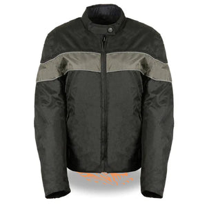 Ladies Lightweight Black and Grey Textile Motorcycle Jacket with Reflective Piping