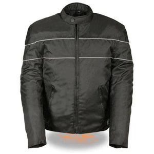 Men's Black Textile Vented Moto Jacket with Reflective Piping